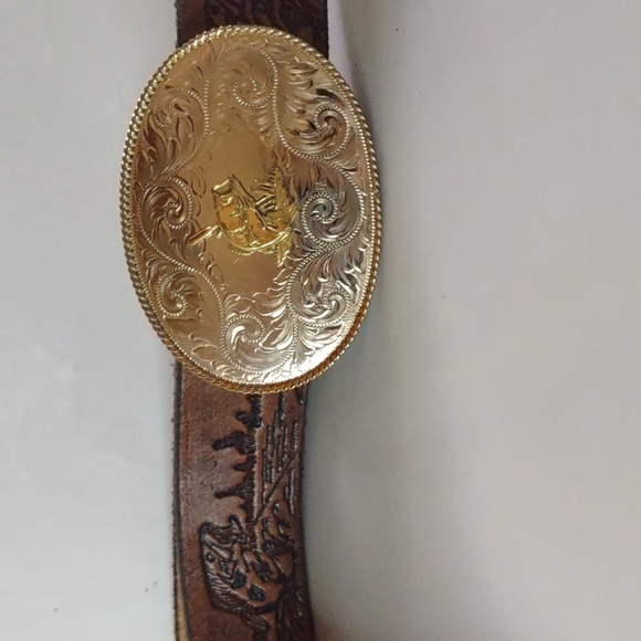MONTANA SILVERSMITHS western leather belt Grandpa embossed buckle removable - Picture 2 of 12